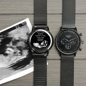 Men's Personalized Watch, Black Mash Strap Watch, Minimalist Men's Watch, Men's Watch, Own Handwriting Engraved Watch, Groomsmen Watch Gift