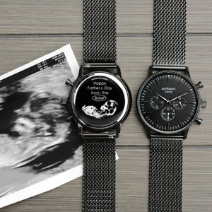 Men&#39;s Personalized Watch, Black Mash Strap Watch, Minimalist Men&#39;s Watch, Men&#39;s Watch, Own Handwriting Engraved Watch, Groomsmen Watch Gift