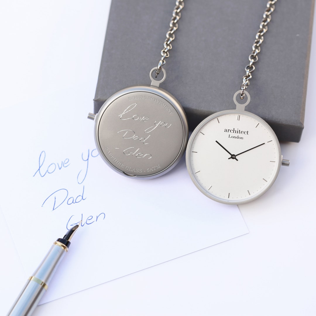 Modern Pocket Watch Silver, Own Handwriting Engraving