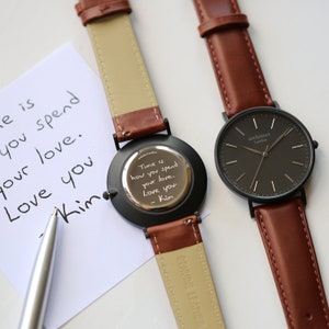 Men&#39;s Personalized Watch, Black Personalized Watch, Minimalist Men&#39;s Watch, Men&#39;s Watch, Own Handwriting Engraved Watch, Fathers Day Gift