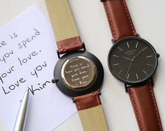 Men's Personalized Watch, Black Personalized Watch, Minimalist Men's Watch, Men's Watch, Own Handwriting Engraved Watch, Fathers Day Gift