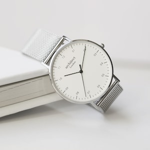 Men&#39;s Personalized Watch, Silver Strap Watch, White Personalized Watch, Minimalist Men&#39;s Watch, Engraved Men&#39;s Watch, Gift For Him