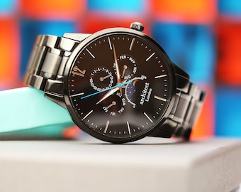 Reloj personalizado, Architect Apollo Black para hombre, reloj de pulsera para hombre con grabado único, elegante y de moda, regalo para el Día del Padre.