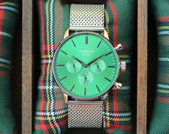 Personalised watch, Silver Mesh Strap mens wrist statement engraved unique fashion elegant men watch gift, fathers day