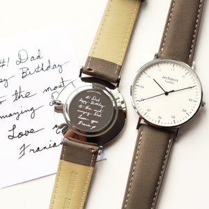 Men&#39;s Personalized Watch, Gray Strap Watch, White Personalized Watch, Minimalist Men&#39;s Watch, Men&#39;s Watch, Own Handwriting Engraved Watch