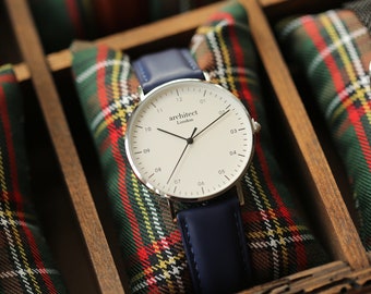Men's Personalized Watch, Leather Strap Watch, White Personalized Watch, Minimalist Men's Watch, Engraved Men's Watch, Gift For Him