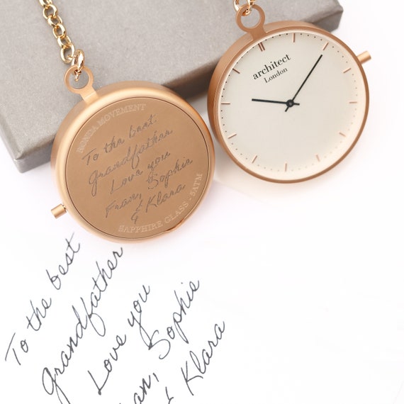 Modern Pocket Watch Rose Gold, Own Handwriting Engraving , Personalised Pocket Watch, Groomsmen Personalised Watch, Christmas Gift For Him,