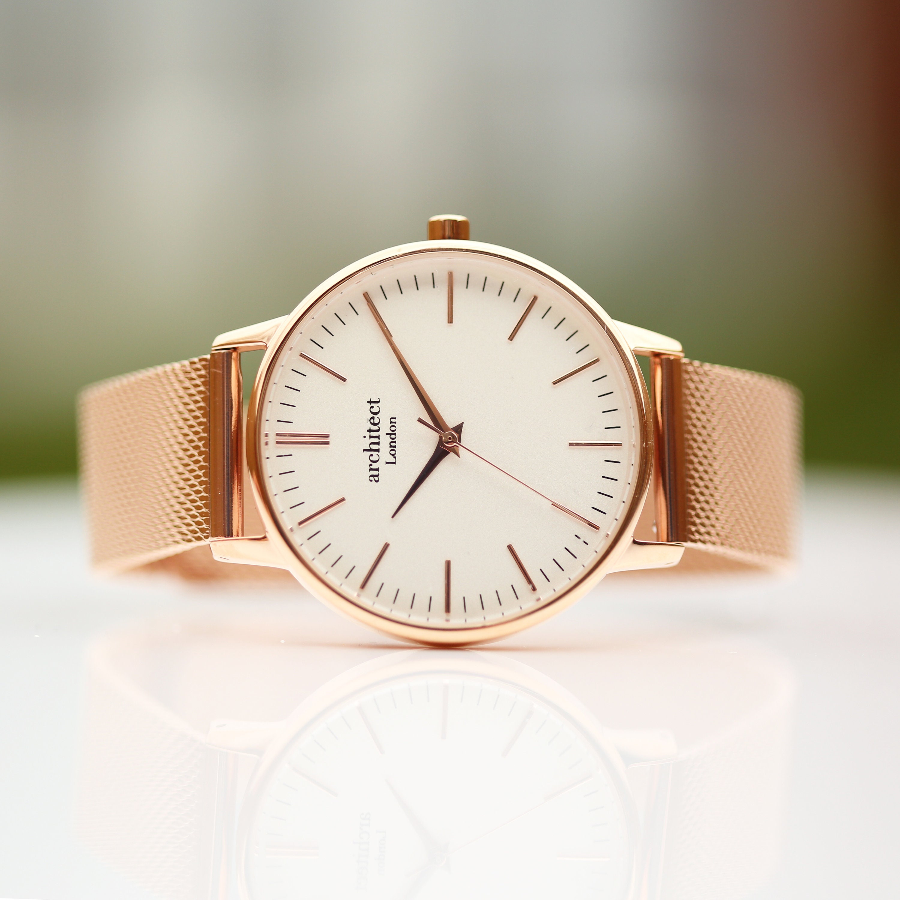 Ladies Personalized Watch,rose Gold Mesh Strap Watch, White 