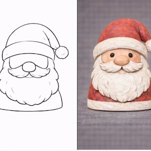 Simple Santa Christmas Wood Carving Pattern | Beginner Folk Art Templates | Printable Whittling Designs | Digital Download