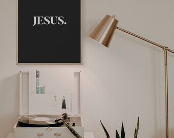 JESUS Poster Artwork (Digital Download) - White on Black Christian Wall Art Typography - Name of Jesus