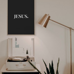 JESUS Poster Artwork (Digital Download) - White on Black Christian Wall Art Typography - Name of Jesus