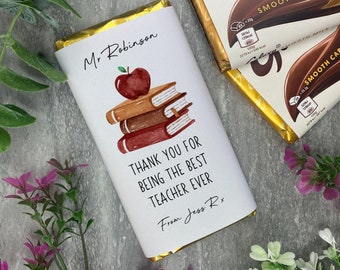 Chocoladereep leraar - beste leraar ooit, chocoladecadeau, cadeau voor leraar, einde termijn cadeaus voor leraren, gepersonaliseerde chocoladeverpakking