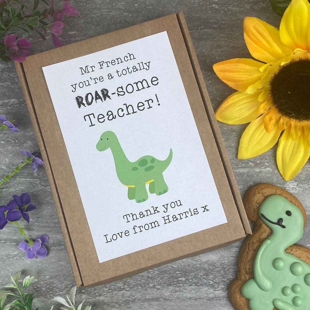 Teacher Biscuits, Gingerbread Dinosaur Biscuit Box, Teacher Gift, Gif…