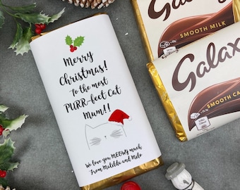 Merry Christmas Purrfect Cat Mum - Christmas Chocolate Bar, Gift From The Cat, Cat Mum, Christmas Wrapper, Personalised Christmas Gift, Pets