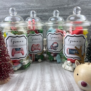 Personalizowane przekąski do gier, słoik przekąsek do gier, świąteczny słoik na słodycze, prezent dla dzieci, miłośnik gier, prezent świąteczny dla nastolatków, słoik na słodycze