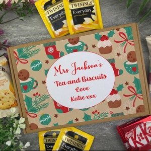 Teacher Christmas Tea & Biscuit Box, Tea Box, Tea Gifts, Tea Hamper, Biscuits, Gifts for Teacher, Personalised Online Gift