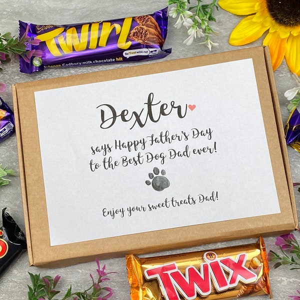 Regalo del papá del perro, Día del padre del perro Regalo divertido del día del padre, Cesta de chocolate, Regalo para papá, del perro, Tarjeta del papá del perro, de la mascota