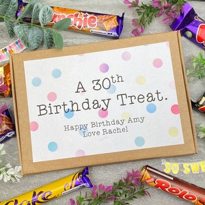 Cadeau du 30e anniversaire, boîte de chocolats personnalisée, panier de chocolats d'anniversaire, cadeau pour une amie, cadeau pour elle, cadeau pour soeur, cadeaux en ligne