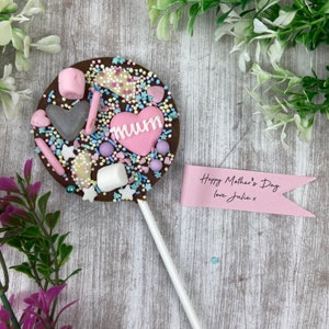 Mother's Day Chocolate Lollipop, Belgian Chocolate Lolly, Mum's Chocolate Gift, Gift For Mum, Mother's Day Personalised Chocolate Lollipop image 2