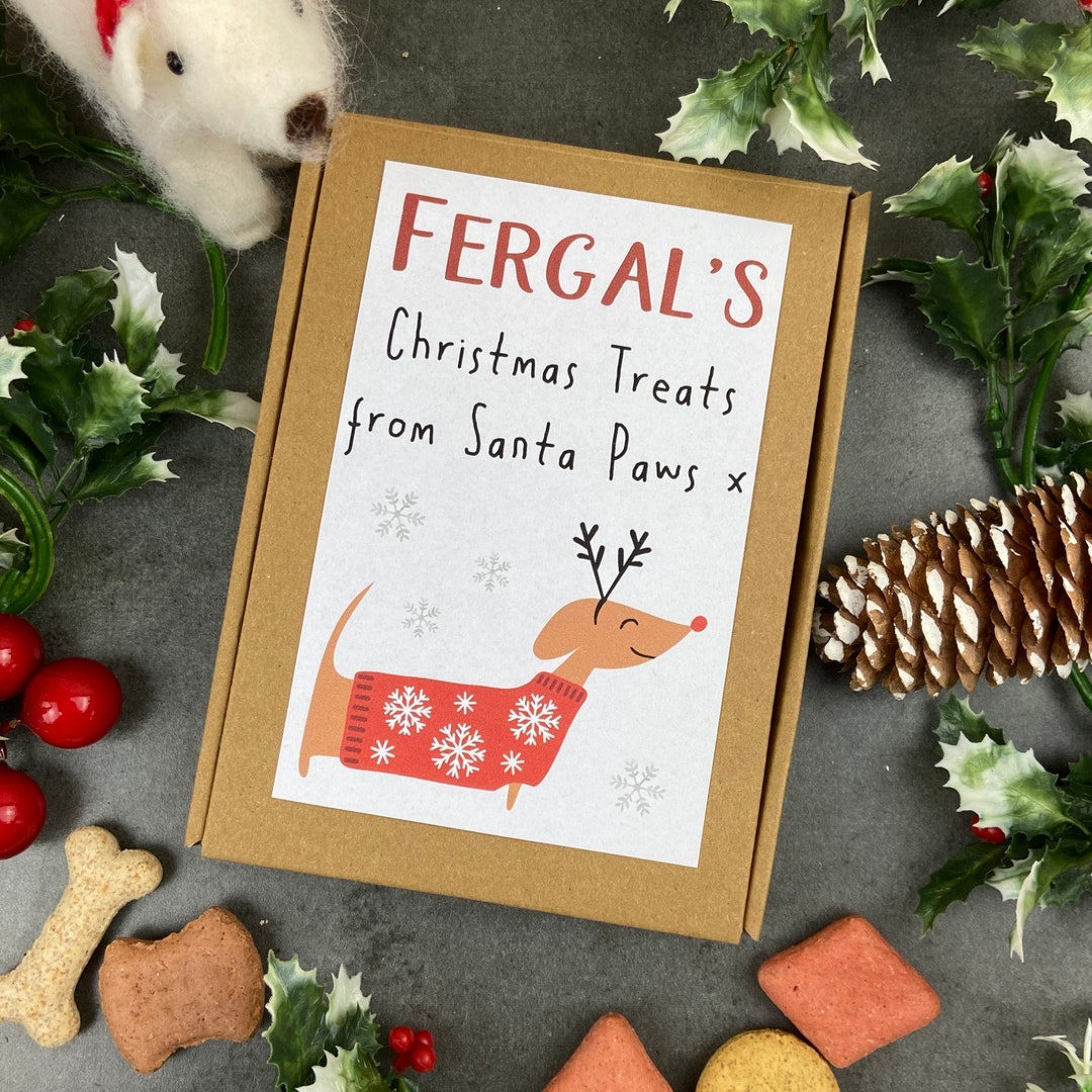 Personalised Little Dog Treat Box A Christmas Treat , Dog Gift Box