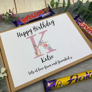 Personalised Birthday letterbox Gift - Custom Initial & Name Chocolate Box - Birthday Gift For Him Her Kids - Chocolate Letterbox Surprise