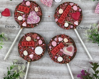 Personalised Valentine's Lollipop, Belgian Chocolate Lolly, Gift For Valentines, Gift For Galentines, Gift For Kids, Chocolate Lollipop