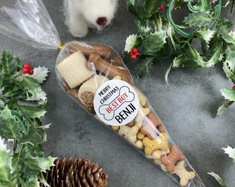 Dog Christmas Treat, Dog Merry Christmas Cone, Personalised