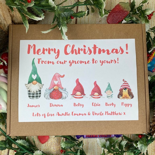 From Our Gnome To Yours, Family Sweet Box, Sweet Hamper, Chocolate Box, Personalised Gift, Gift For Friends, Chocolate Hamper