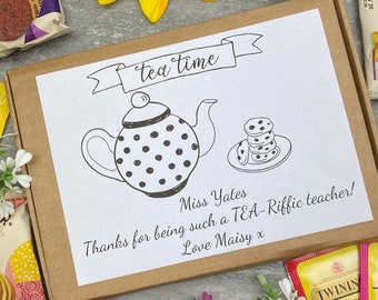 TEA-Riffic Teacher Tea and Biscuit Box, Teacher Gift, Teacher Gift Box, Tea Box, Tea Gifts, Tea Hamper, Biscuits, Thank You Gift Teacher