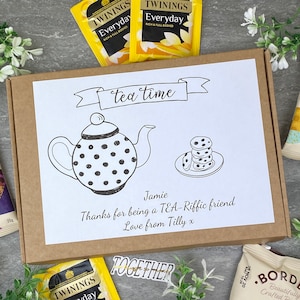 Tea-Riffic Friend Personalised Tea and Biscuit Box, Gift for Friend, Gift for her, Tea Lover Gift, Hamper gift box, Gift for Him, Friendship