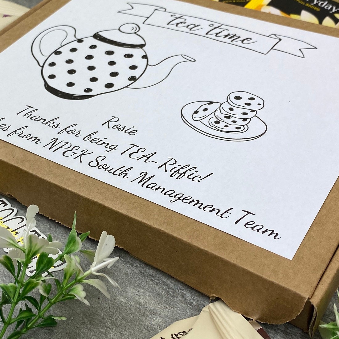 Thanks for Being Tea-riffc Personalised Tea and Biscuit Box, Employee ...