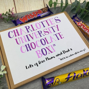 Personalised University Chocolate Box - Purple, University Gifts, University Essentials, Chocolate Hamper, Good Luck At Uni, Starting Uni