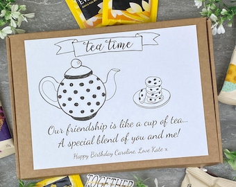 Friendship Tea and Biscuit Box, Tea Box, Tea Gifts, Tea Hamper, Biscuits, Birthday Gifts for Her, Gift for Friend, Personalised Online Gift
