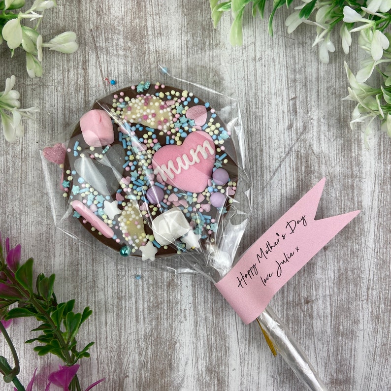 Mother's Day Chocolate Lollipop, Belgian Chocolate Lolly, Mum's Chocolate Gift, Gift For Mum, Mother's Day Personalised Chocolate Lollipop image 3