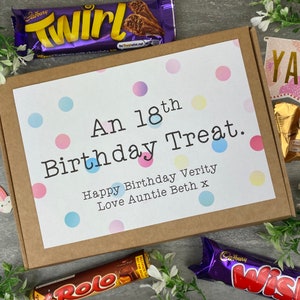 18. Geburtstag personalisierte Pralinenschachtel, Geburtstagsschokolade Hamper, Geschenk für die beste Freundin, Geschenk für sie, Geschenk für Nichte, Online-Geschenke