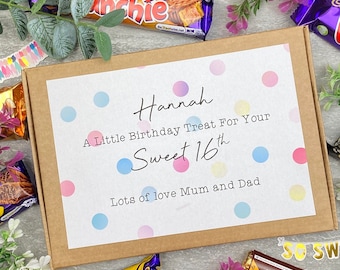 Personalised Sweet 16th Treat Box | Chocolate or Sweet Gift Box | Birthday Gift for Her | Letterbox Treat | Custom Name Box