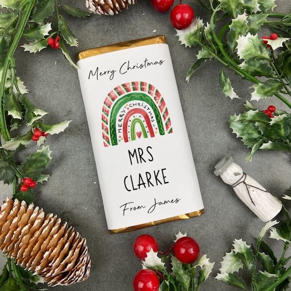 Merry Christmas - Personalised Rainbow Chocolate Bar, Christmas Chocolate Bar, Christmas Gift, Christmas Treat, Personalised Gift, Rainbow