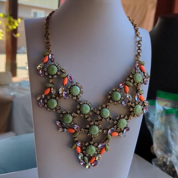 Statement Bib Necklace Multicolored Rhinestones M… - image 8