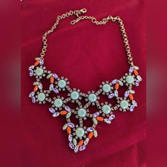 Statement Bib Necklace Multicolored Rhinestones M… - image 2