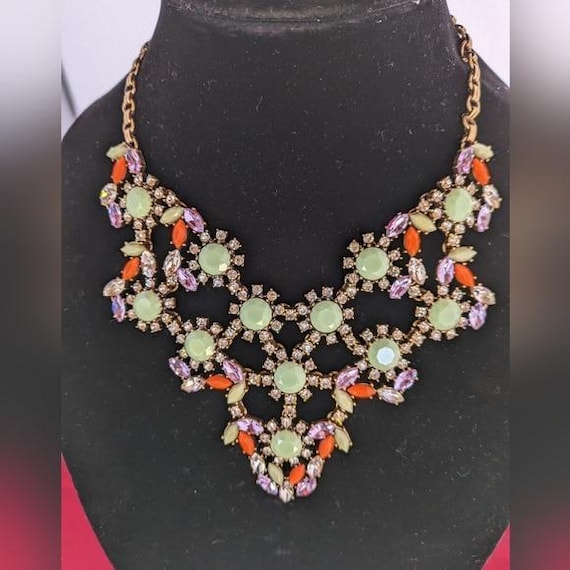 Statement Bib Necklace Multicolored Rhinestones M… - image 6