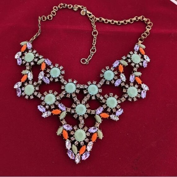 Statement Bib Necklace Multicolored Rhinestones M… - image 1
