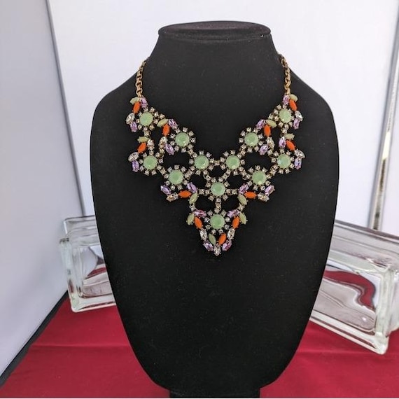 Statement Bib Necklace Multicolored Rhinestones M… - image 5