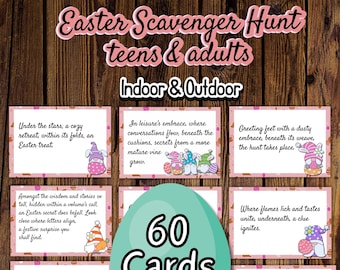 Easter Scavenger Hunt for Teens, Adults Printable Treasure Hunt Easter hunt clues Games easter egg hunt Clues Cards Riddles Teens Party