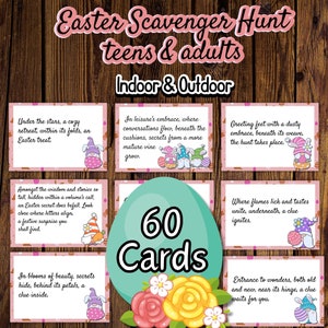 Easter Scavenger Hunt for Teens, Adults Printable Treasure Hunt Easter hunt clues Games easter egg hunt Clues Cards Riddles Teens Party