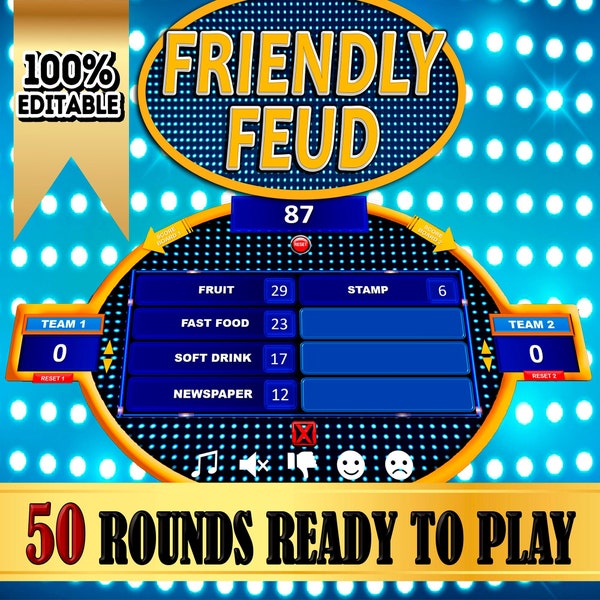 PowerPoint Game, Family Feud Game, Team building games, Zoom Games, Family reunion games, PowerPoint trivia template, Ice Breaker games