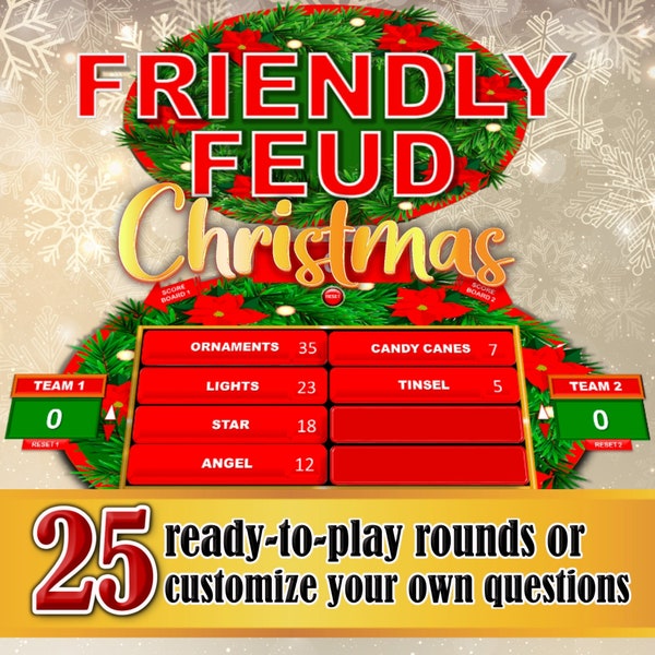 Christmas Family Friendly Feud, Editable Game Virtual Zoom Game Fun Chrismtas Family Feud Games quiz Editable Christmas Trivia PowerPoint