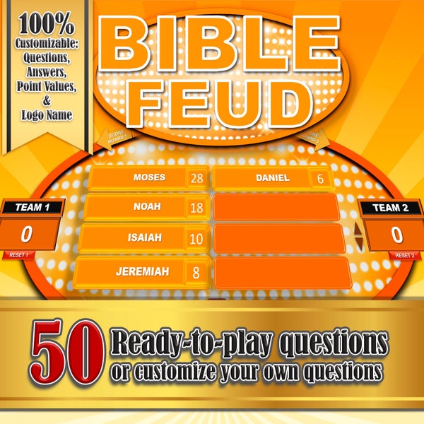 Bible trivia, Bible Friendly Feud, Game, Virtual PowerPoint Zoom Night Fun Family Feud Games  quiz Customizable adults teens, church game