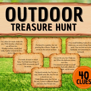 Outdoor Scavenger Hunt Printable Game for Kids backyard games Treasure Hunt Clues Fun Outdoor Games Lawn Games for Kids Scavenger Hunt Clues image 1