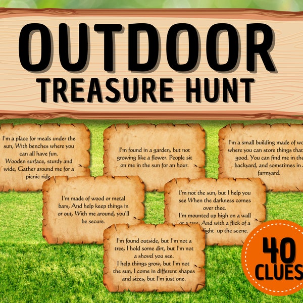 Outdoor Scavenger Hunt Printable Game for Kids backyard games Treasure Hunt Clues Fun Outdoor Games Lawn Games for Kids Scavenger Hunt Clues