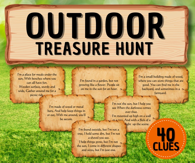 Outdoor Scavenger Hunt Printable Game for Kids backyard games Treasure Hunt Clues Fun Outdoor Games Lawn Games for Kids Scavenger Hunt Clues image 1